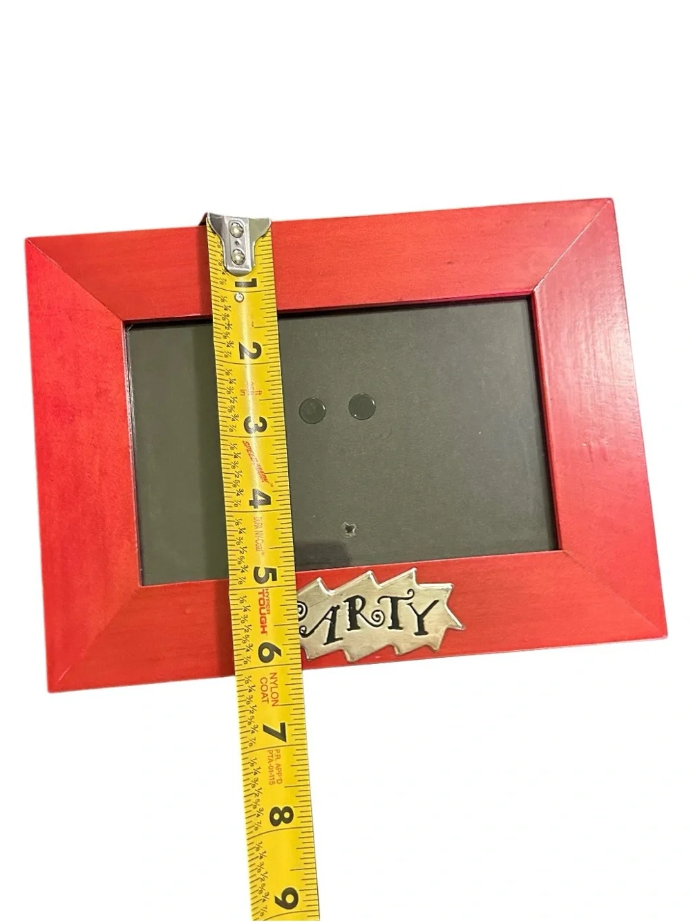 Vintage 1998 Red Wooden Photo Picture Frame By Rare Woods Silver “Party” Emblem
